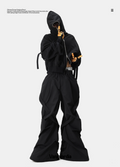Vanguardia pioneer dark design black nylon pleated loose flared wide-leg pants