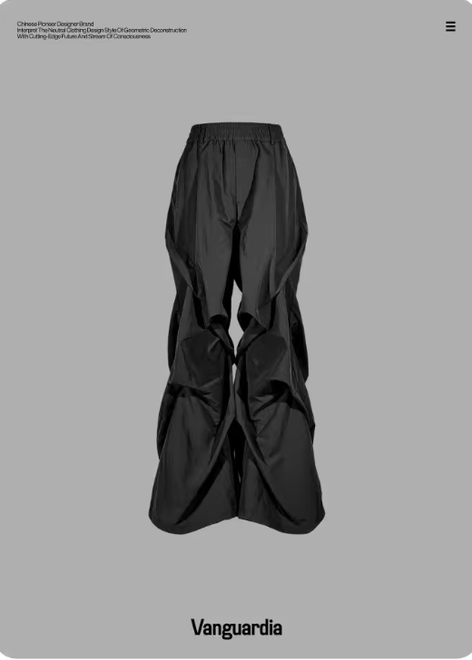 Vanguardia pioneer dark design black nylon pleated loose flared wide-leg pants