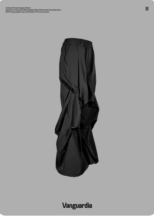 Vanguardia pioneer dark design black nylon pleated loose flared wide-leg pants