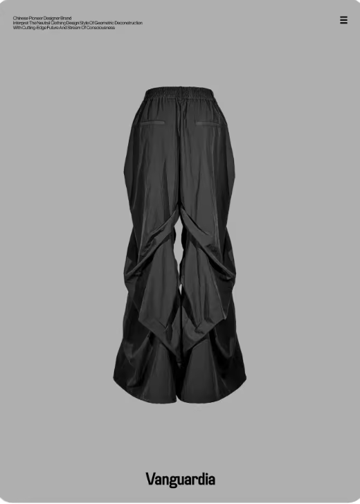 Vanguardia pioneer dark design black nylon pleated loose flared wide-leg pants