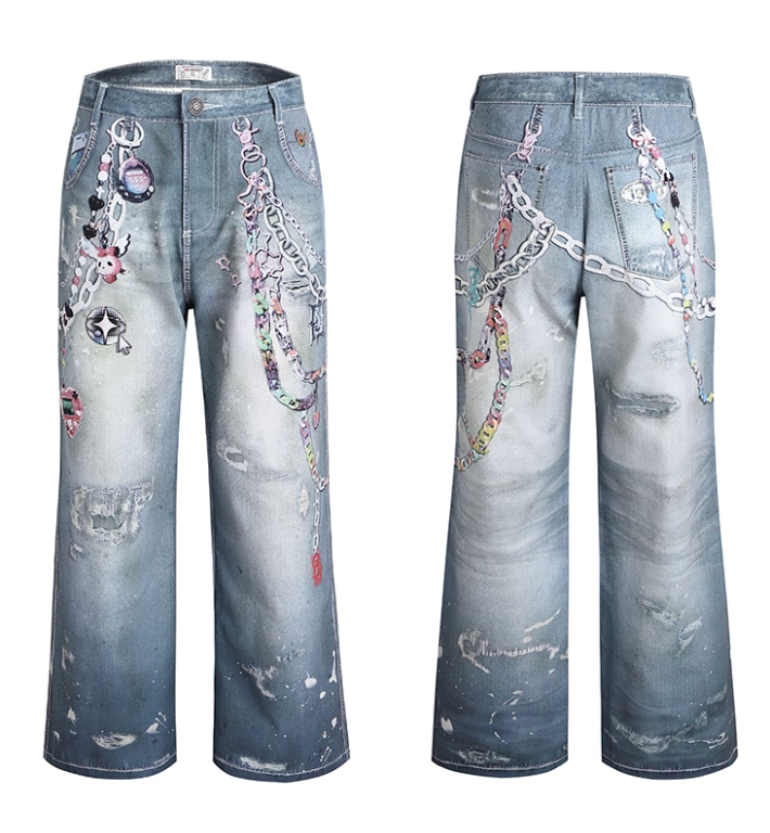 DND4DESy2k cartoon chain wide-leg jeans