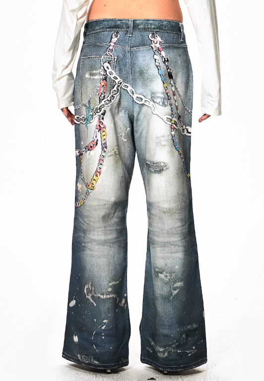 DND4DESy2k cartoon chain wide-leg jeans
