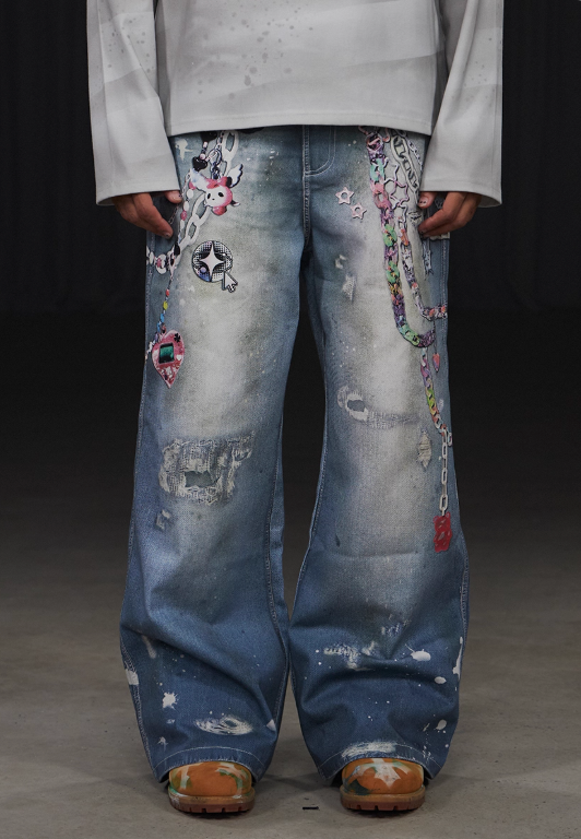 DND4DESy2k cartoon chain wide-leg jeans