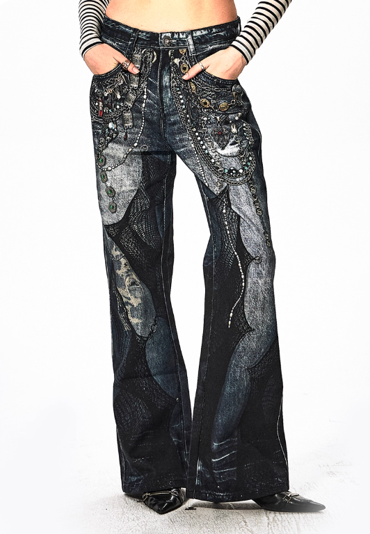 DND4DES Niche Design Digital Print All-Over Chain Lace Pants