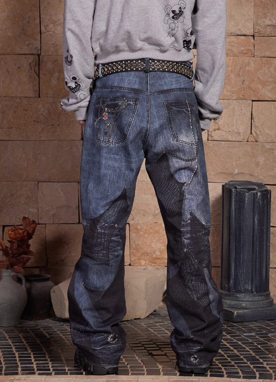 DND4DES Niche Design Digital Print All-Over Chain Lace Pants
