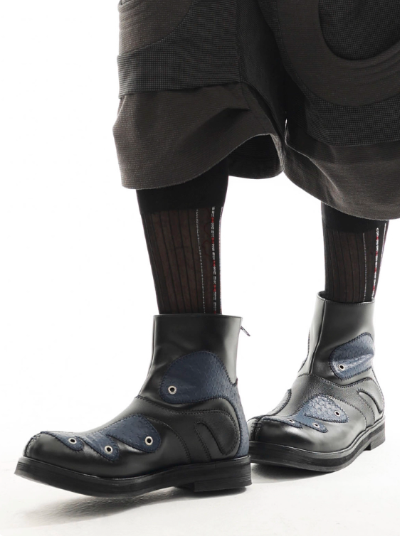 54A0×musaafeer Flowwing Patchwork Round Toe Boots