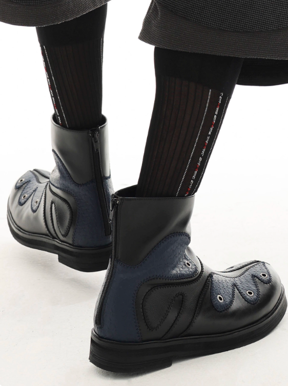 54A0×musaafeer Flowwing Patchwork Round Toe Boots