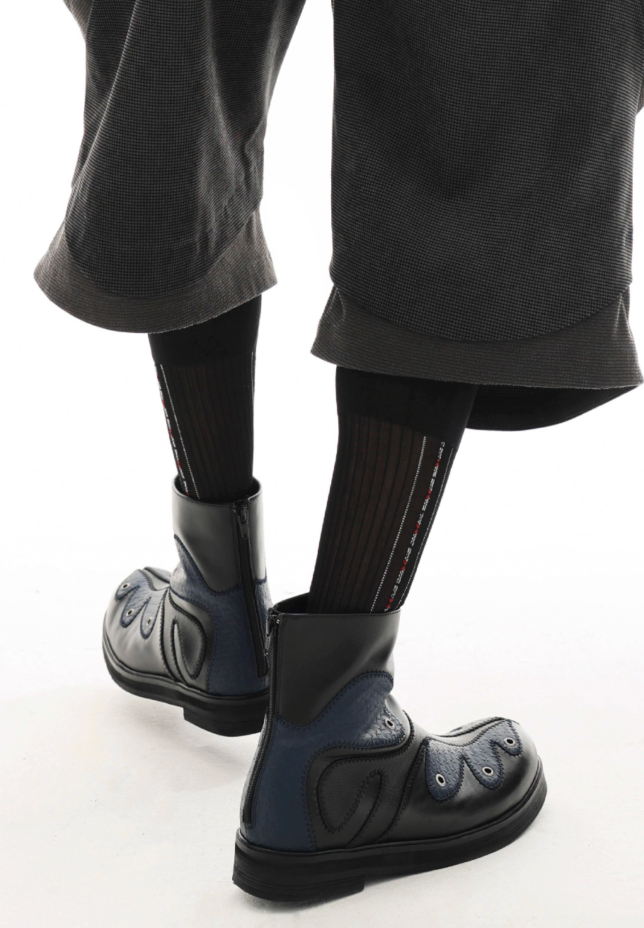 54A0×musaafeer Flowwing Patchwork Round Toe Boots