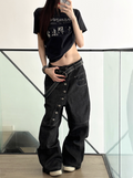 DND4DES  curved long button baggy  raw denim