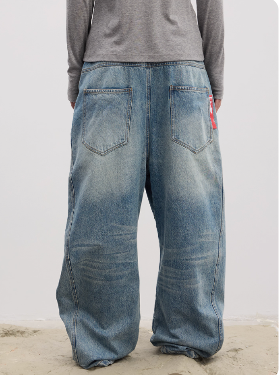 DND4DES  curved long button baggy  raw denim