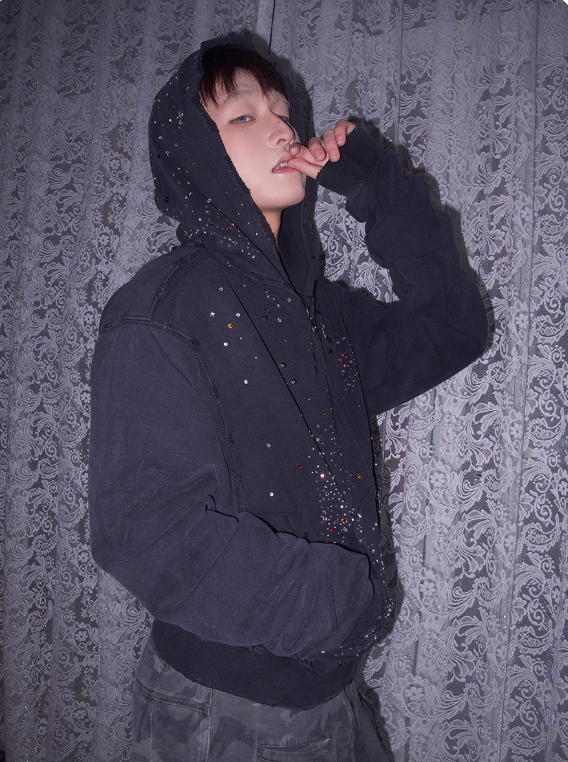 DND4DES Rhinestone Washed Distressed Hooded