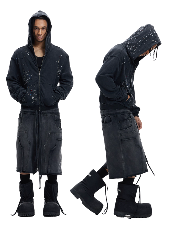 DND4DES Rhinestone Washed Distressed Hooded