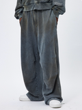 DND4DES Washed Distressed Mud Dye Drawstring Wide-Leg Sweatpants