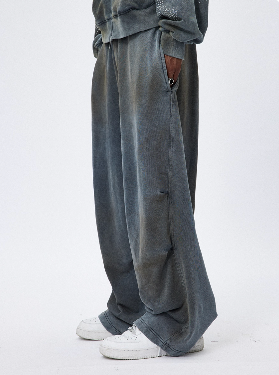 DND4DES Washed Distressed Mud Dye Drawstring Wide-Leg Sweatpants