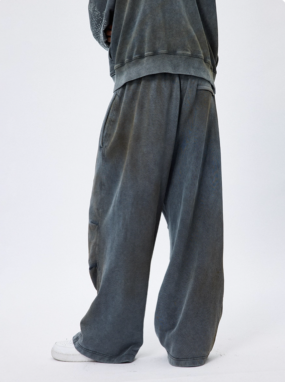 DND4DES Washed Distressed Mud Dye Drawstring Wide-Leg Sweatpants