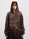 DND4DES Rhinestone Leopard Print Hooded Sweatshirt Jacket