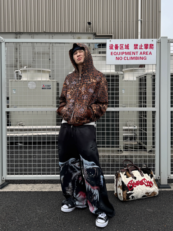 DND4DES Rhinestone Leopard Print Hooded Sweatshirt Jacket