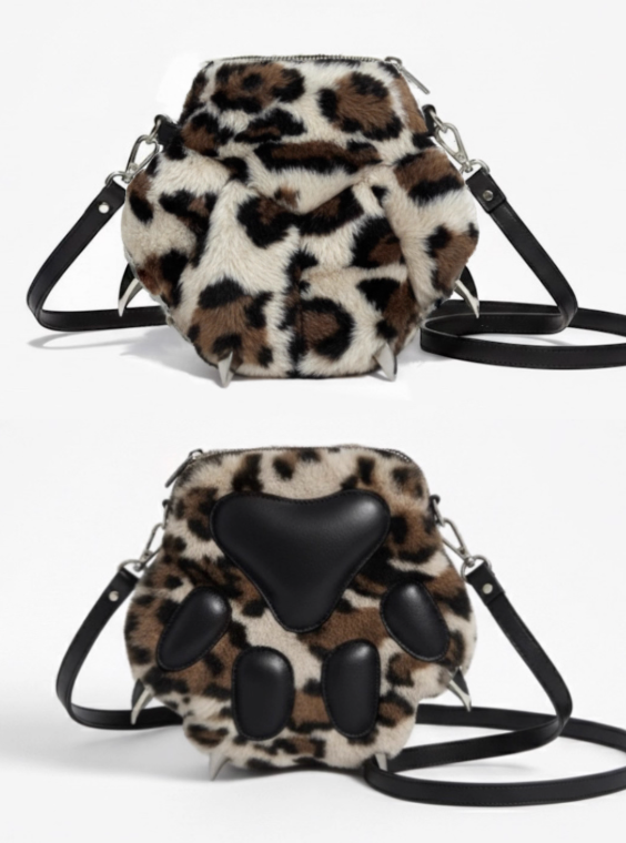 DND4DES  Leather Crossbody Bag Bear Paw Shoulder Bag Mobile Phone Bag