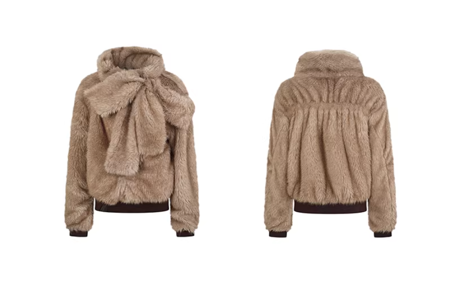 Nodrss Brown Long-haired Fur Distressed Cotton Lined Jacket