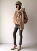 Nodrss Brown Long-haired Fur Distressed Cotton Lined Jacket