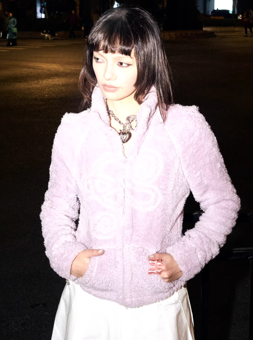 Nodress purple embroidered double-sided plush jacket for autumn and winter vine embroidery top