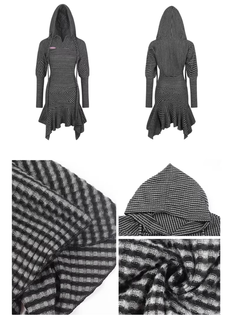 Nodress Black and White Striped Hooded Knit Dress Fall/Winter 2025 New Slim Fit Long Knit Skirt