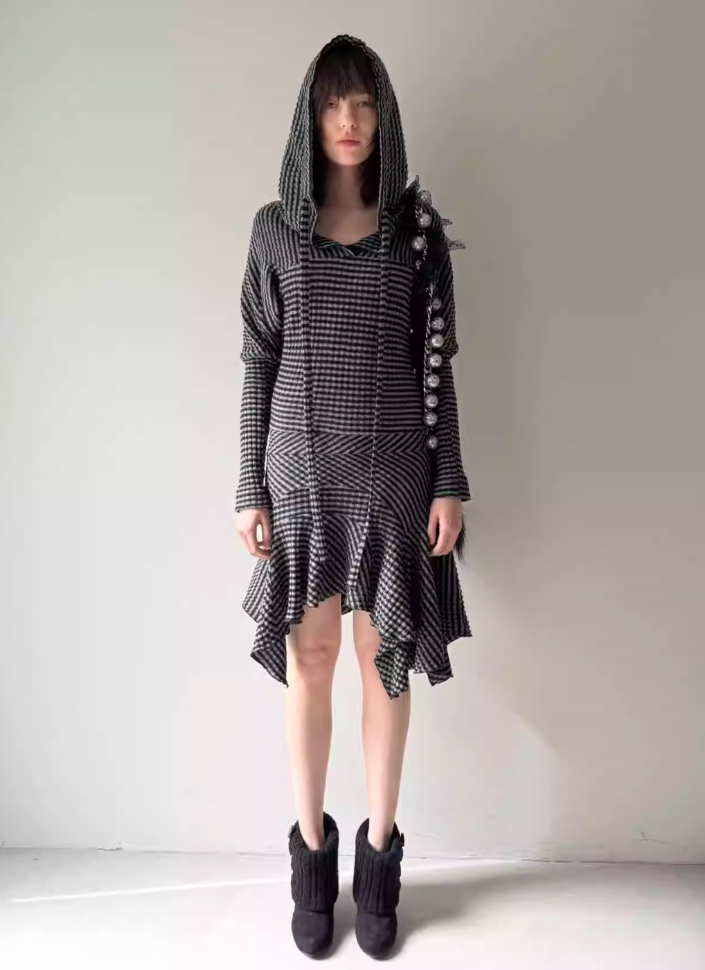 Nodress Black and White Striped Hooded Knit Dress Fall/Winter 2025 New Slim Fit Long Knit Skirt