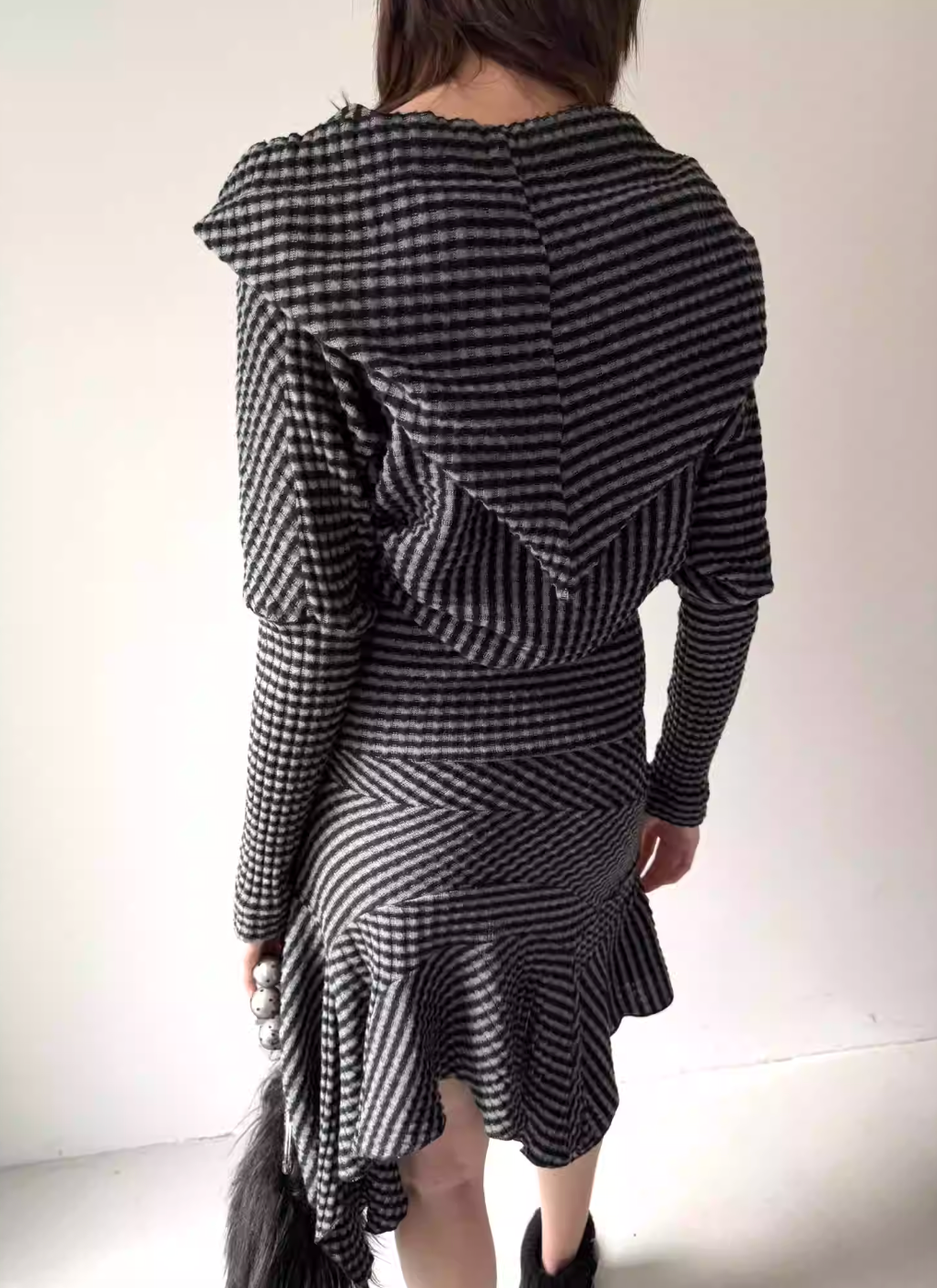 Nodress Black and White Striped Hooded Knit Dress Fall/Winter 2025 New Slim Fit Long Knit Skirt