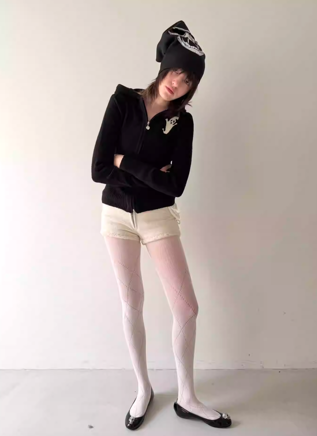 Nodress Black Devil Print Hooded Knit Cardigan