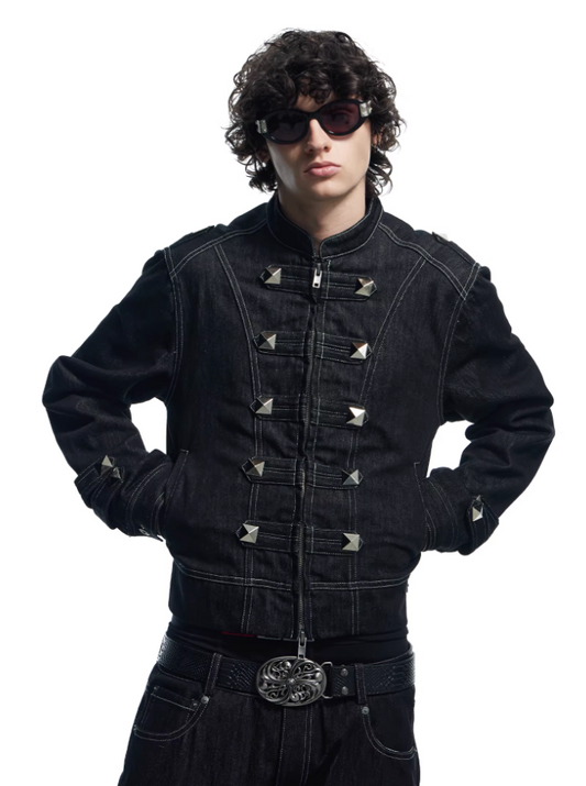 DND4DES  Stand Collar Metal Napoleon Raw Denim Jacket