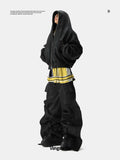Vanguardia black loose short wide hooded cotton jacket