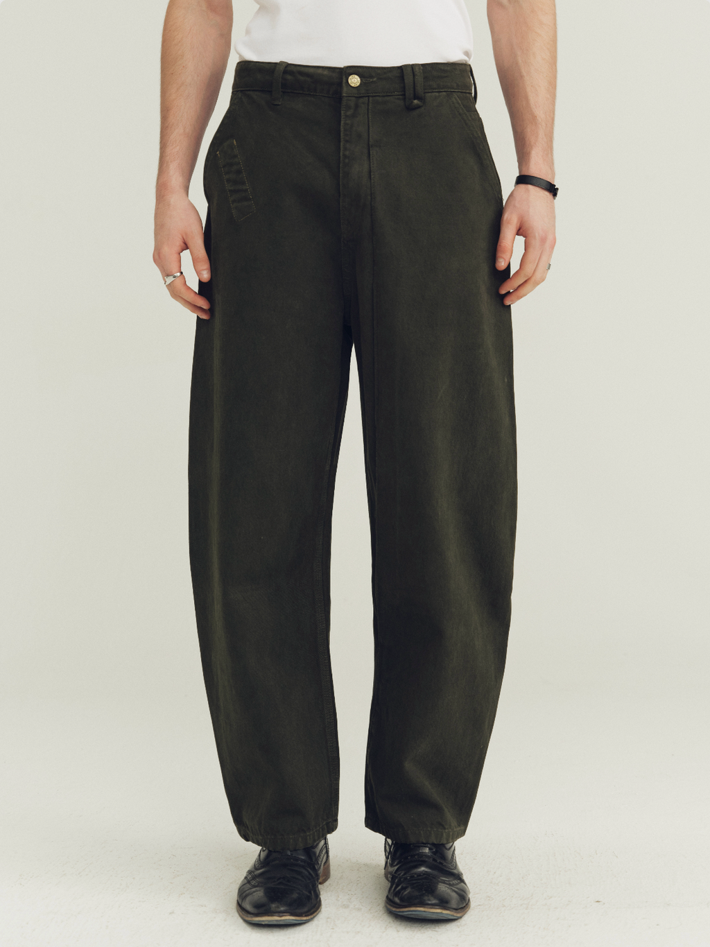 THE PROUDER long-staple cotton army green scimitar layered jeans