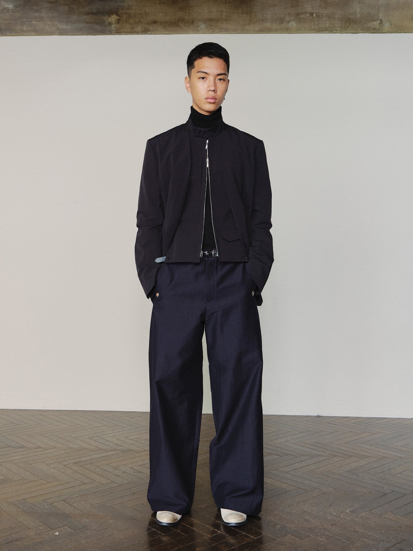 Sairenssei Detachable Faux Two-Piece Double Zipper Simple Suit Jacket