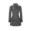 Nodress grey double-breasted pleated midi woolen jacket