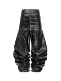 REBEL WAVE Six-Waistband Multi-Waistband Curved Leather Pants