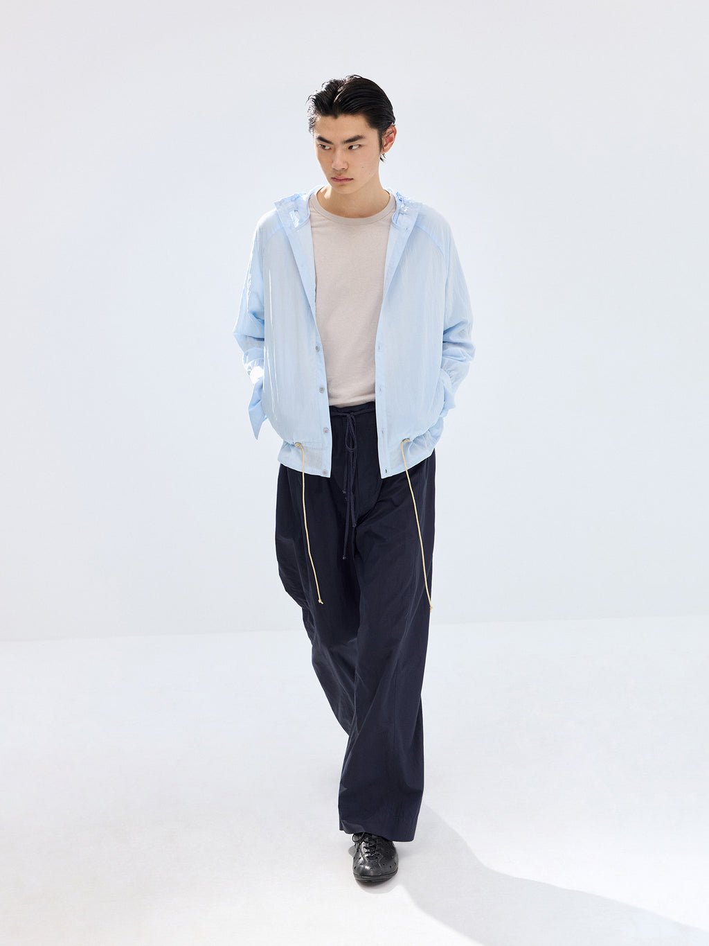 Simple Project  Lace-up Hooded Shirt